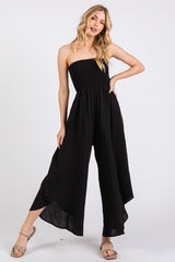 Black Strapless Smocked Tulip Leg Jumpsuit