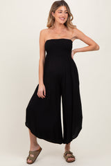 Black Strapless Smocked Tulip Leg Maternity Jumpsuit