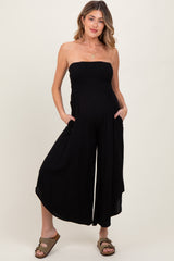 Black Strapless Smocked Tulip Leg Maternity Jumpsuit