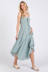 Mint Floral Cinched Front Tie Maternity Midi Dress