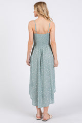 Mint Floral Cinched Front Tie Midi Dress