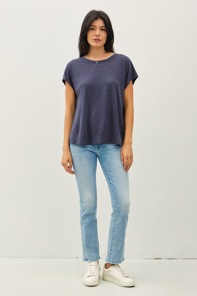 Charcoal Linen Blend Short Sleeve Tee