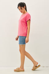 Fuchsia Linen Blend Short Sleeve Tee