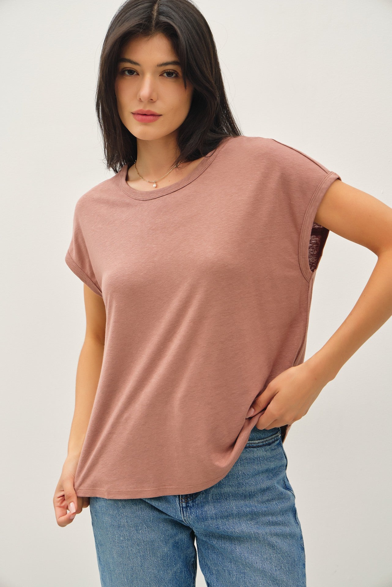 Brown Linen Blend Maternity Short Sleeve Tee