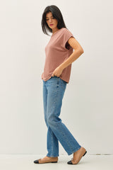 Brown Linen Blend Short Sleeve Tee