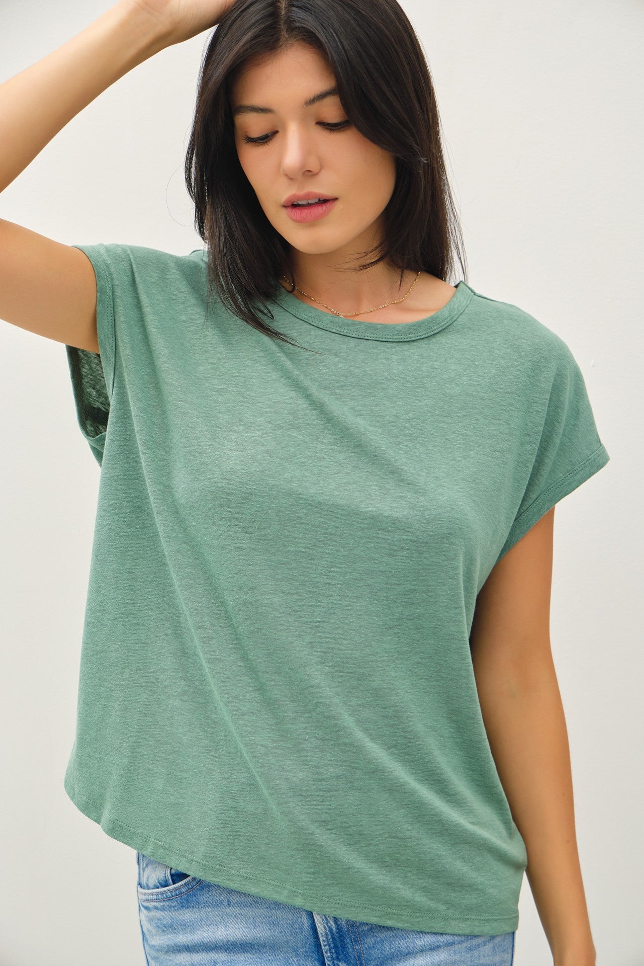 Light Olive Linen Blend Maternity Short Sleeve Tee