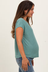 Light Olive Linen Blend Maternity Short Sleeve Tee