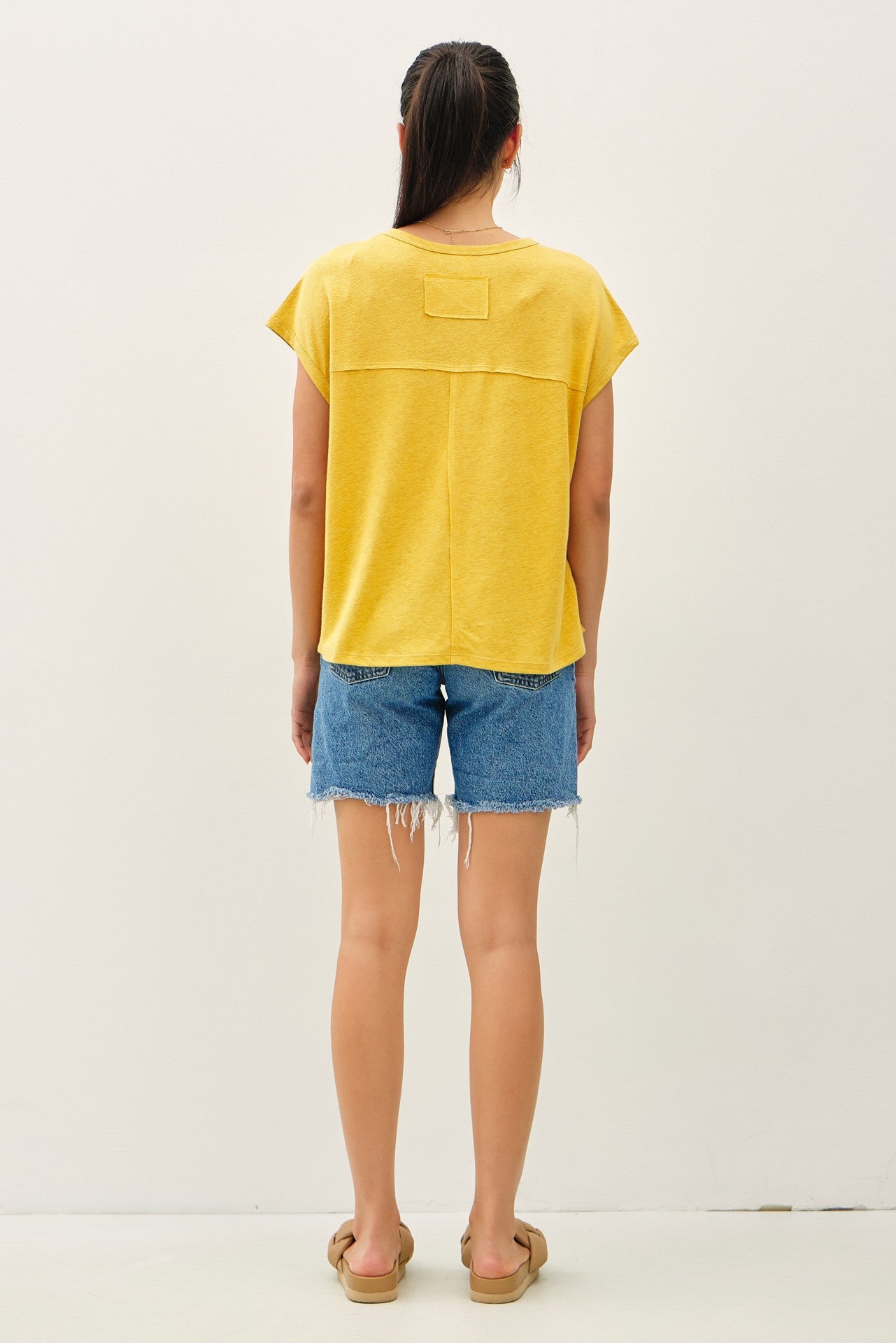 Yellow Linen Blend Short Sleeve Tee