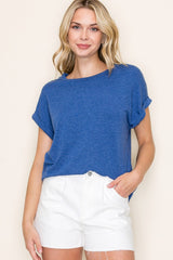 Royal Blue Rolled Cuff Maternity Top