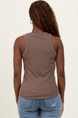 Mocha Ribbed Basic Crew Neck Tank