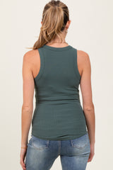 Olive Ribbed Basic Crew Neck Maternity Tank