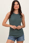 Olive Ribbed Basic Crew Neck Tank
