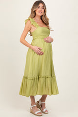 Lime Ruffle Strap Square Neck Maternity Midi Dress