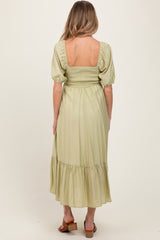 Mint Pleated Bodice Puff Sleeve Maternity Midi Dress