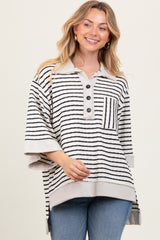 Cream/Black Stripe Button Down Tunic Top