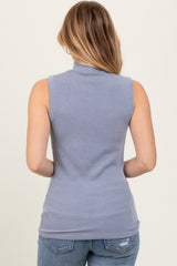 Charcoal Striped Ribbed Mock Neck Sleeveless Top