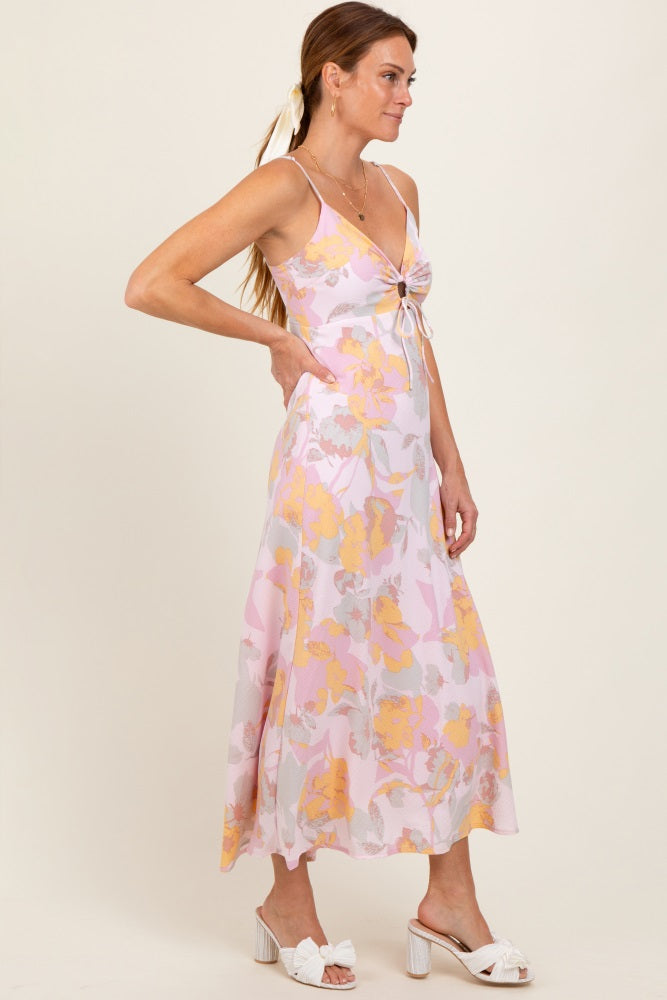 Light Pink Floral Keyhole Detail Maxi Dress