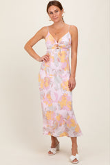 Light Pink Floral Keyhole Detail Maxi Dress