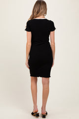Black Ribbed Knit Short Sleeve Maternity Dress