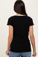 Black Ribbed Short Sleeve Top