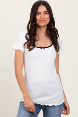 White Ribbed Short Sleeve Maternity Top