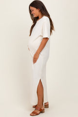 Cream Short Sleeve Knit T-Shirt Maternity Maxi Dress