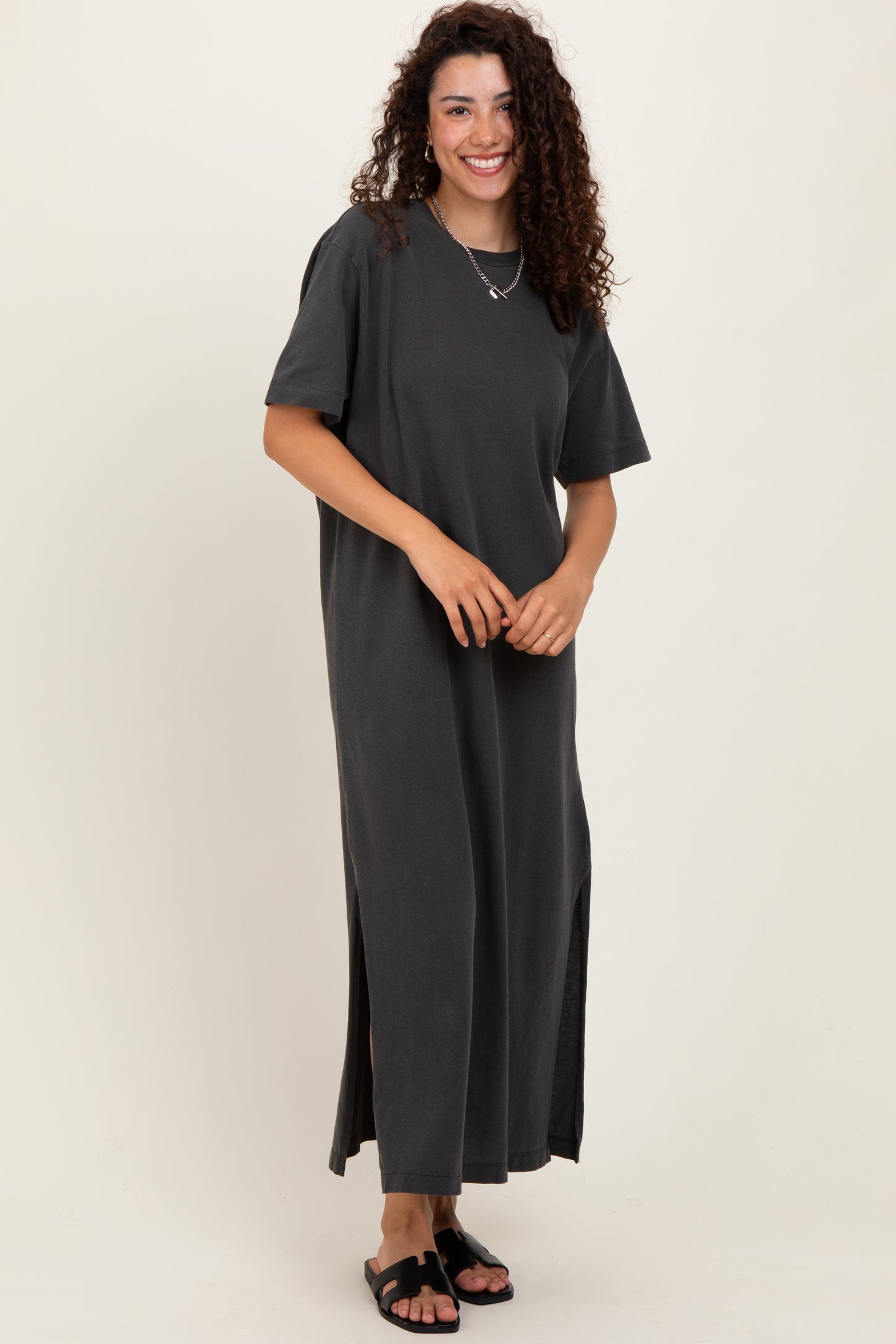 Black Short Sleeve Knit T-Shirt Maternity Maxi Dress