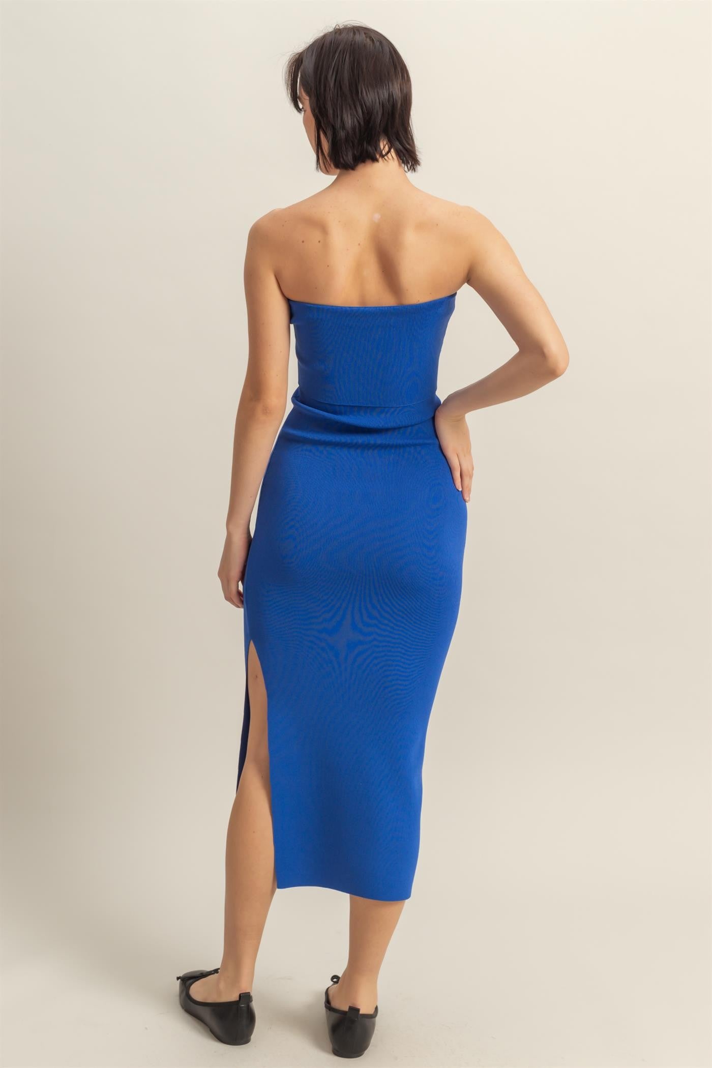 Royal Blue Strapless Fitted Maxi Dress