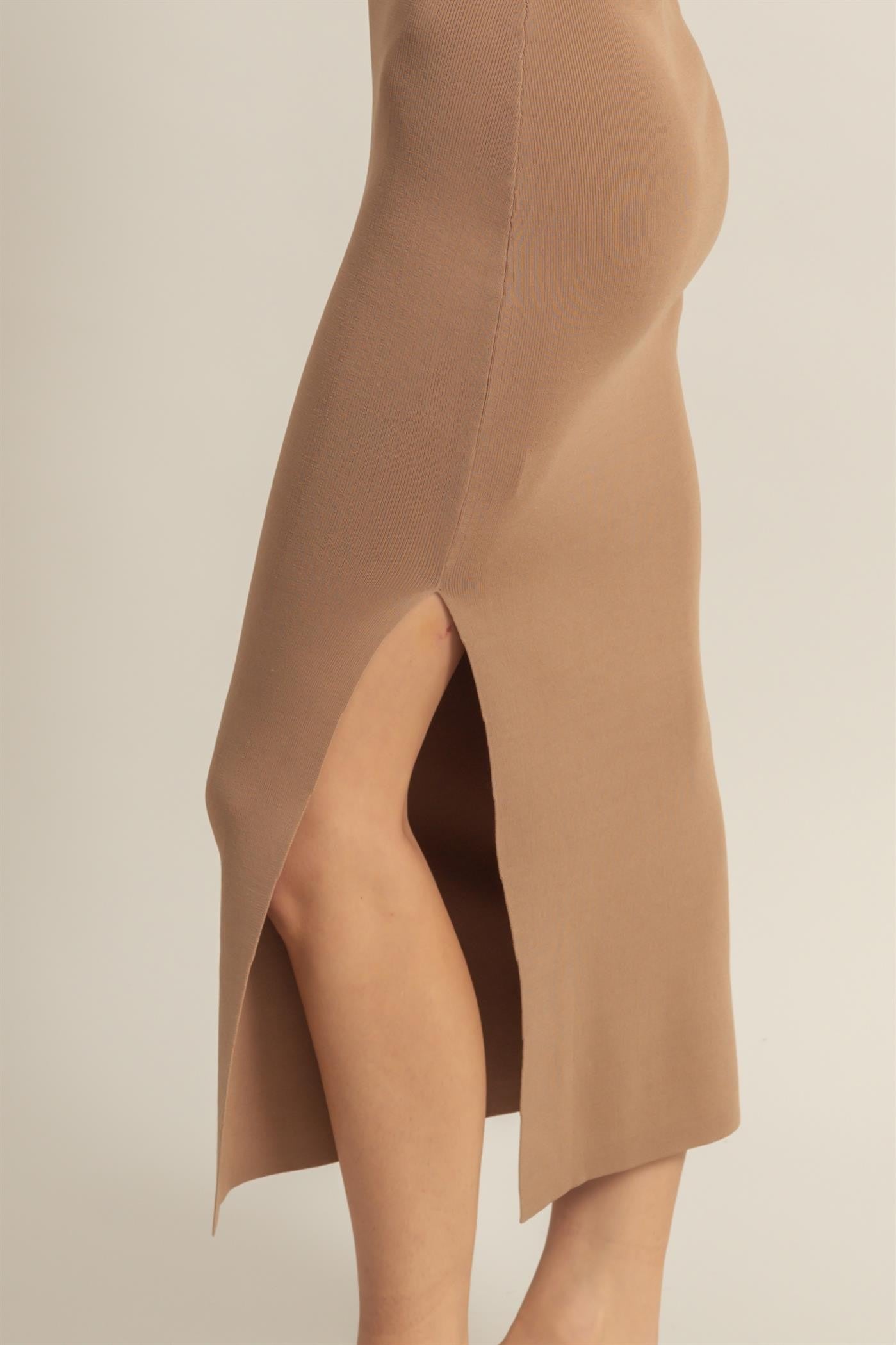 Taupe Strapless Fitted Maxi Dress