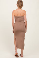 Taupe Strapless Fitted Maternity Maxi Dress