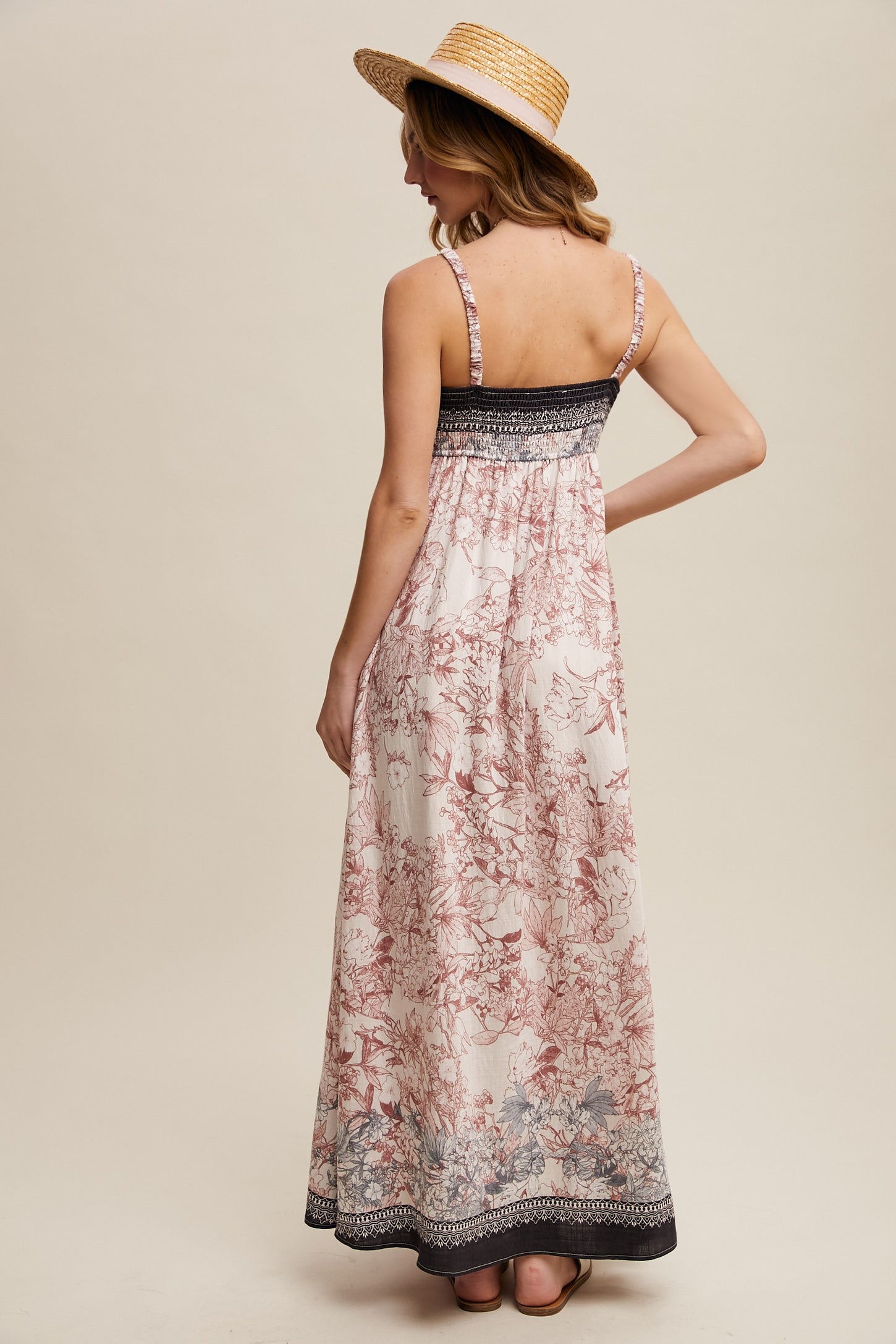 Charcoal Floral Contrast Border Maxi Dress