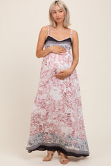 Charcoal Floral Contrast Border Maternity Maxi Dress