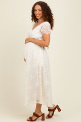 Cream Embroidered Lace Cutout Maternity Midi Dress