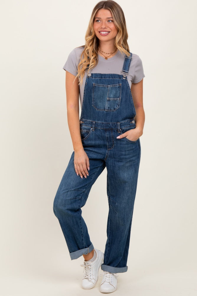 Navy Blue Barrel Leg Rolled Cuff Overall