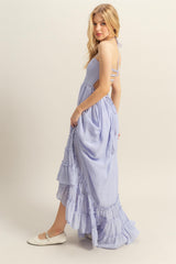 Lavender Halter Neck Smocked Tiered Hem Maxi Dress