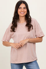 Taupe Short Sleeve Front Pocket Tunic Maternity Top