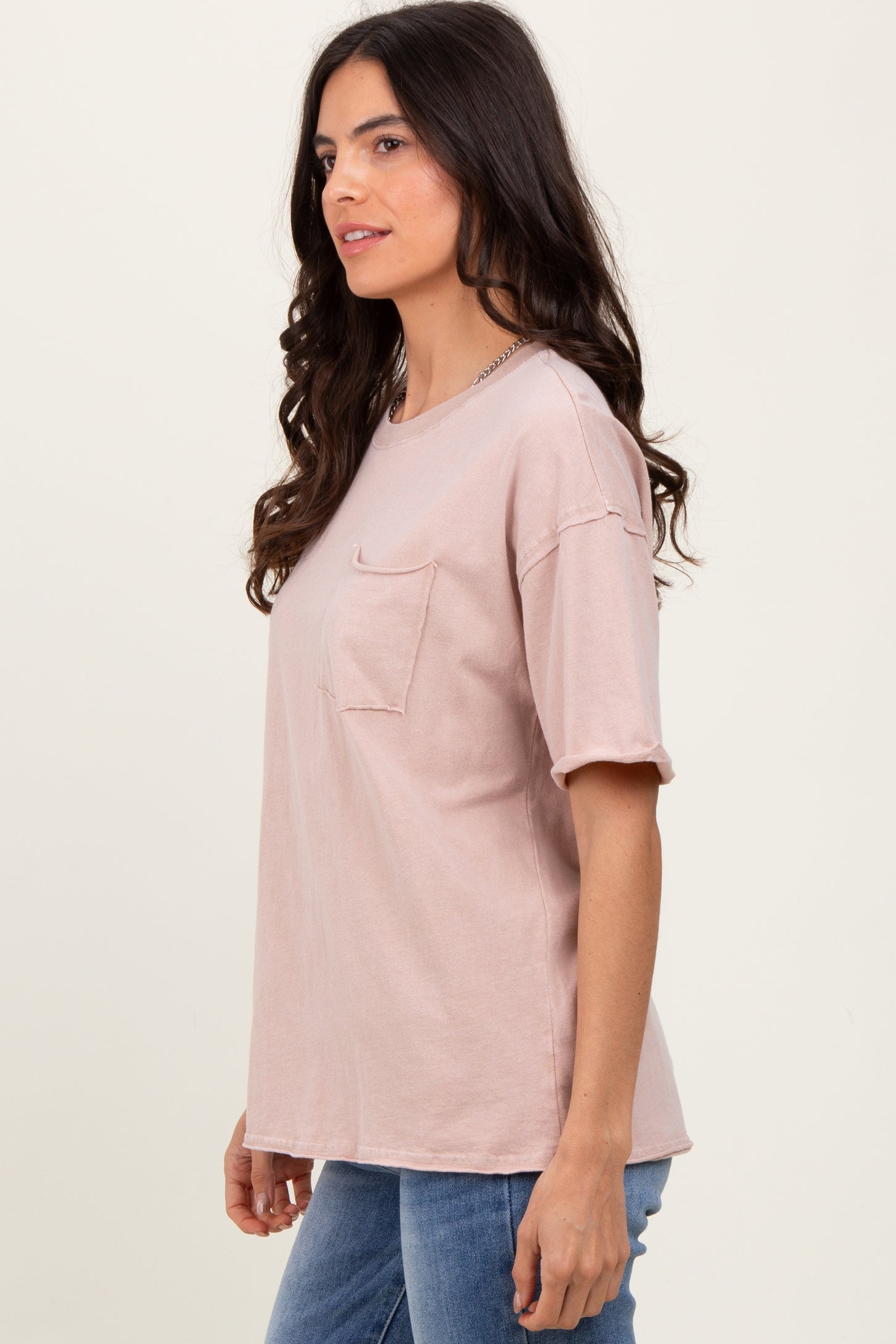 Taupe Short Sleeve Front Pocket Tunic Top
