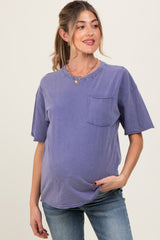 Lavender Short Sleeve Front Pocket Tunic Maternity Top