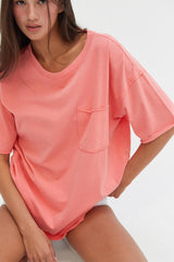Coral Short Sleeve Front Pocket Tunic Maternity Top