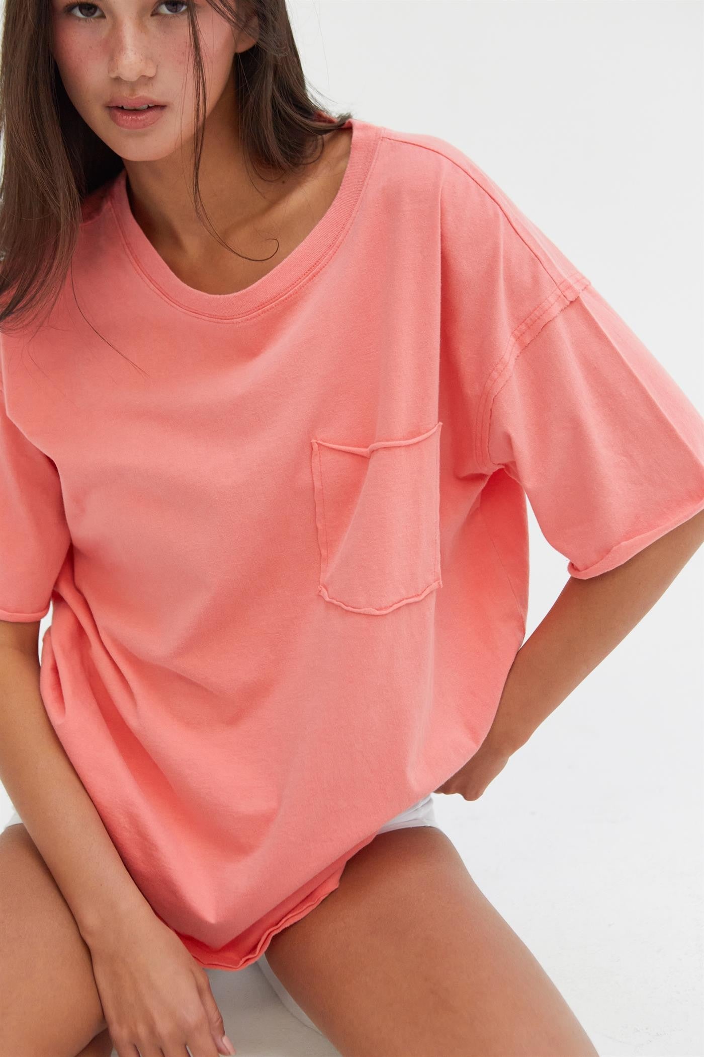 Coral Short Sleeve Front Pocket Tunic Top