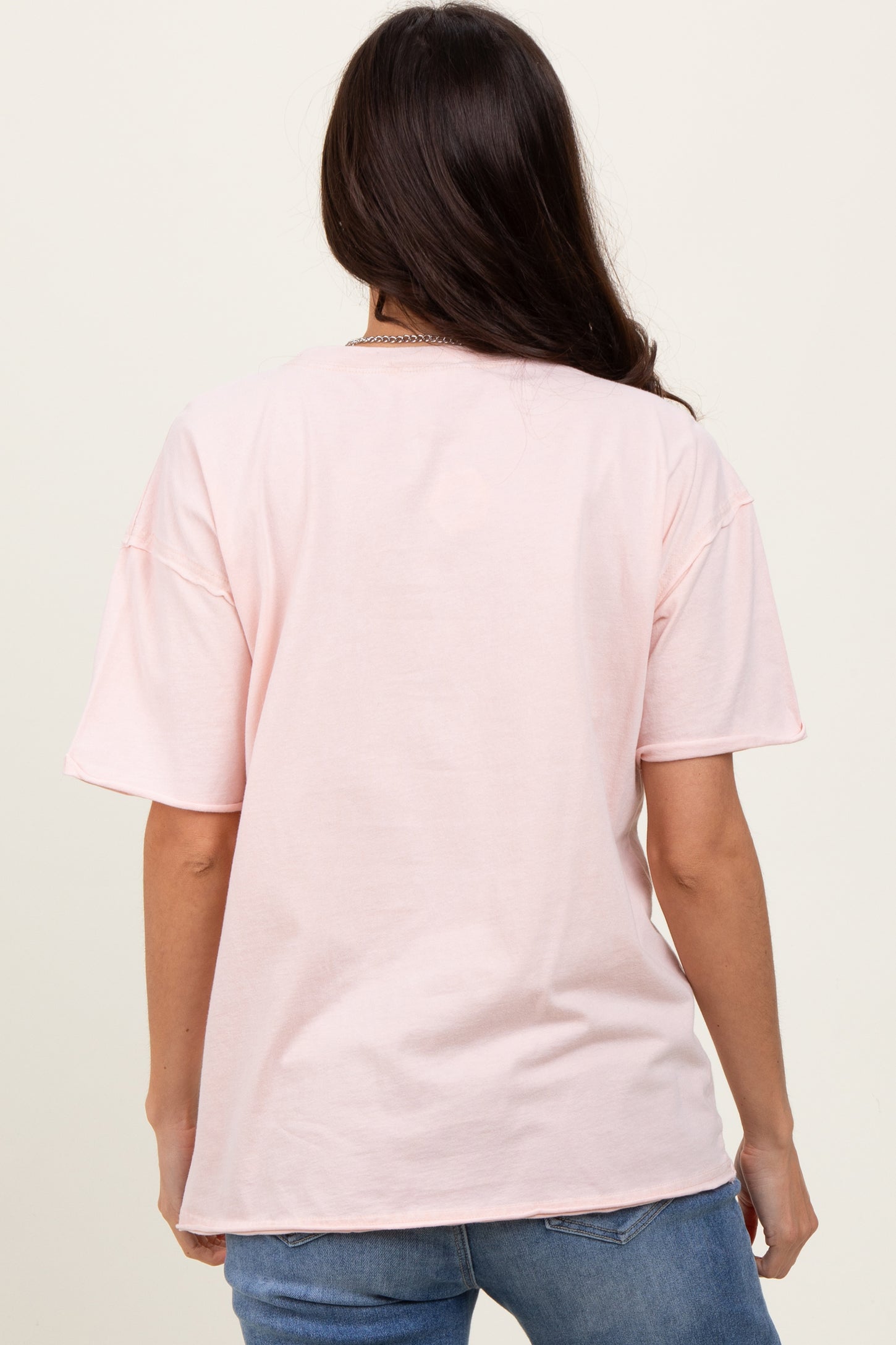 Light Pink Short Sleeve Front Pocket Tunic Top