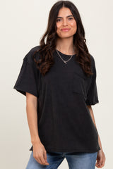 Black Short Sleeve Front Pocket Tunic Top