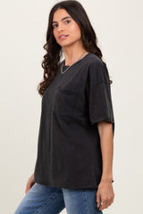 Black Short Sleeve Front Pocket Tunic Top
