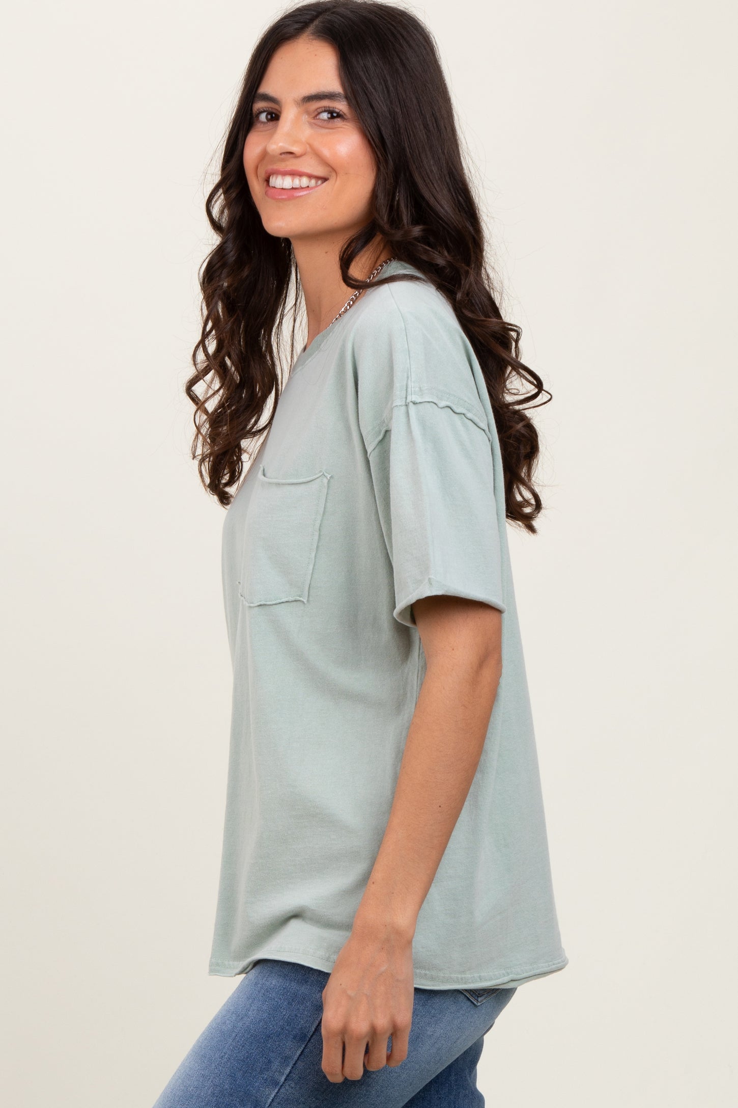 Sage Short Sleeve Front Pocket Tunic Top
