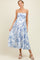 Blue Spaghetti Strap Printed A-Line Maternity Midi Dress
