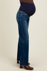 Navy Raw Hem Slim Wide Leg Maternity Jeans