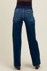 Navy Raw Hem Slim Wide Leg Maternity Jeans