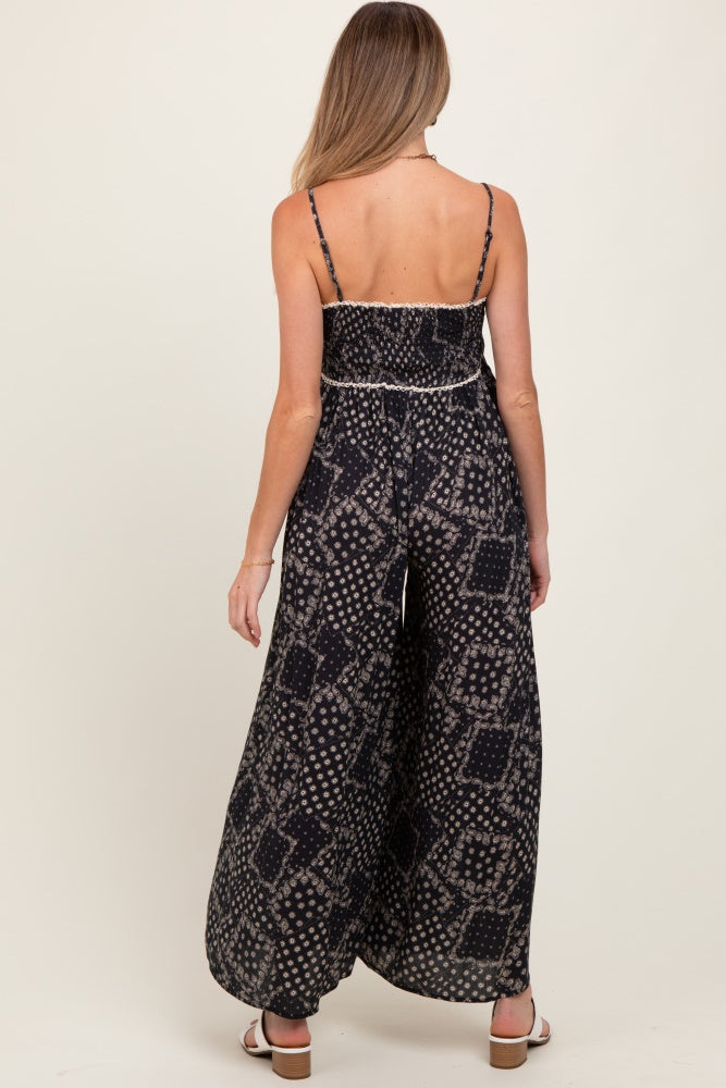 Black Paisley Printed Wide Relaxed Fit Maternity Jumpsuit