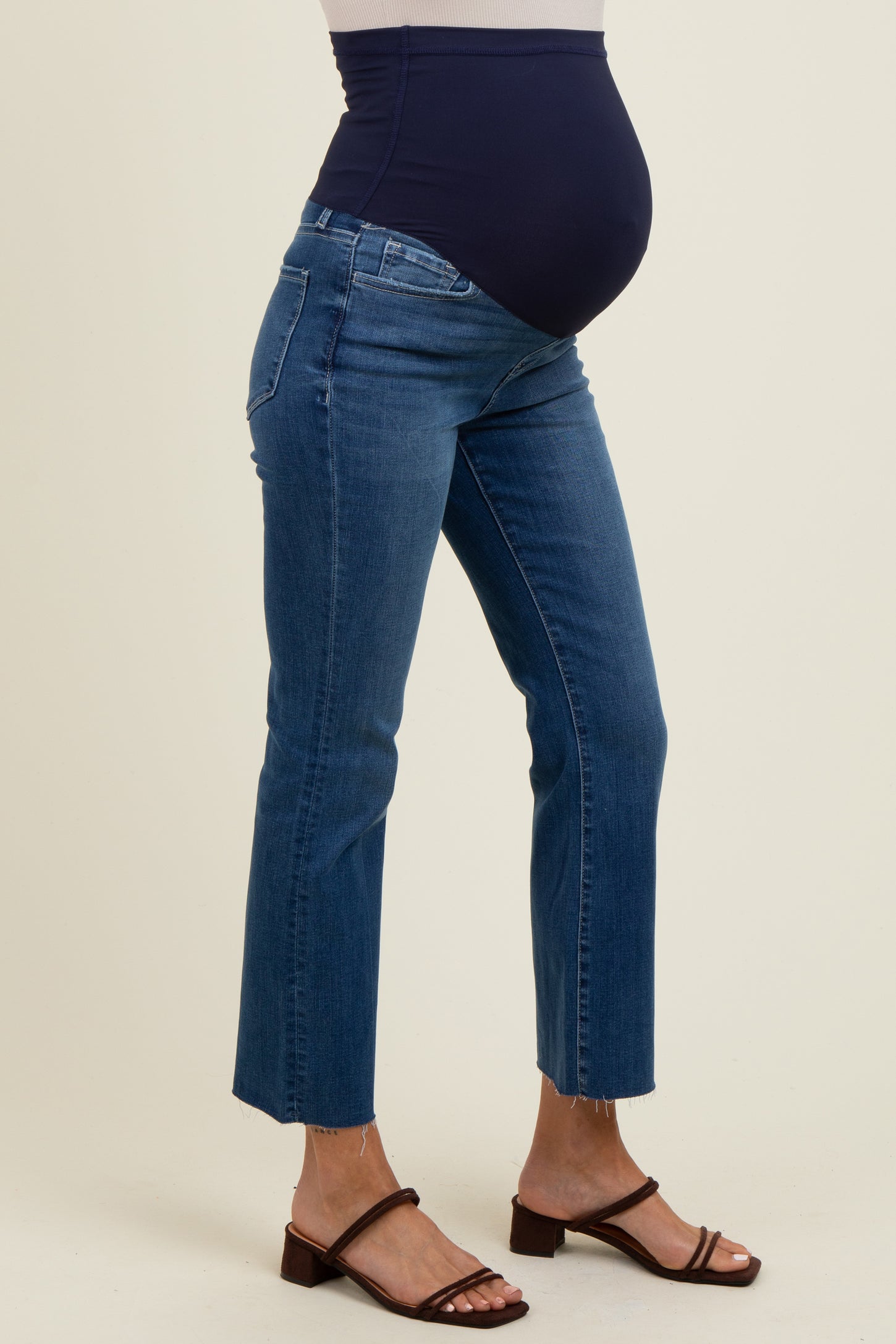 Navy Raw Hem Kick Flare Maternity Jeans