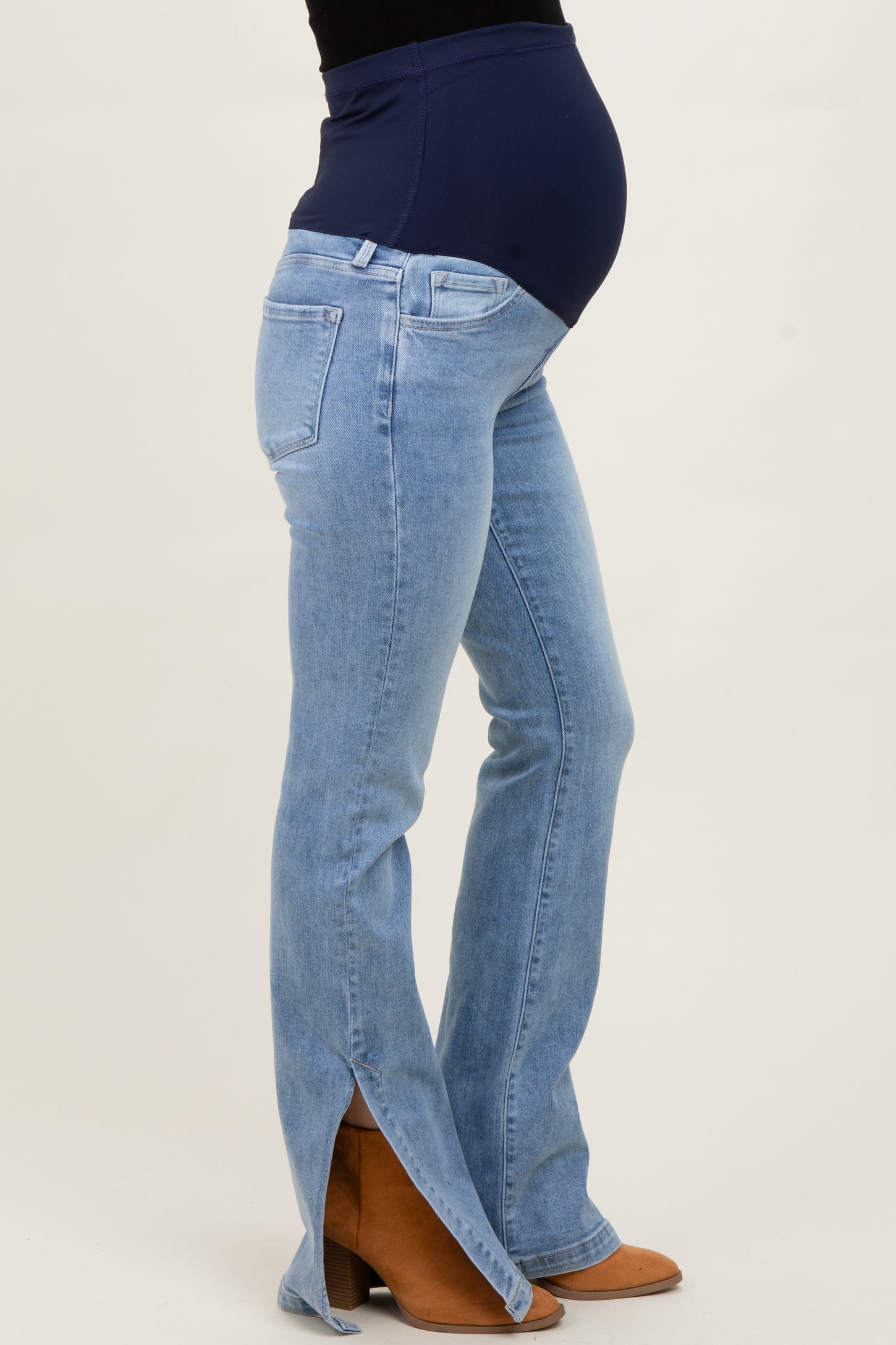 Light Blue Split Flare Bootcut Maternity Jeans